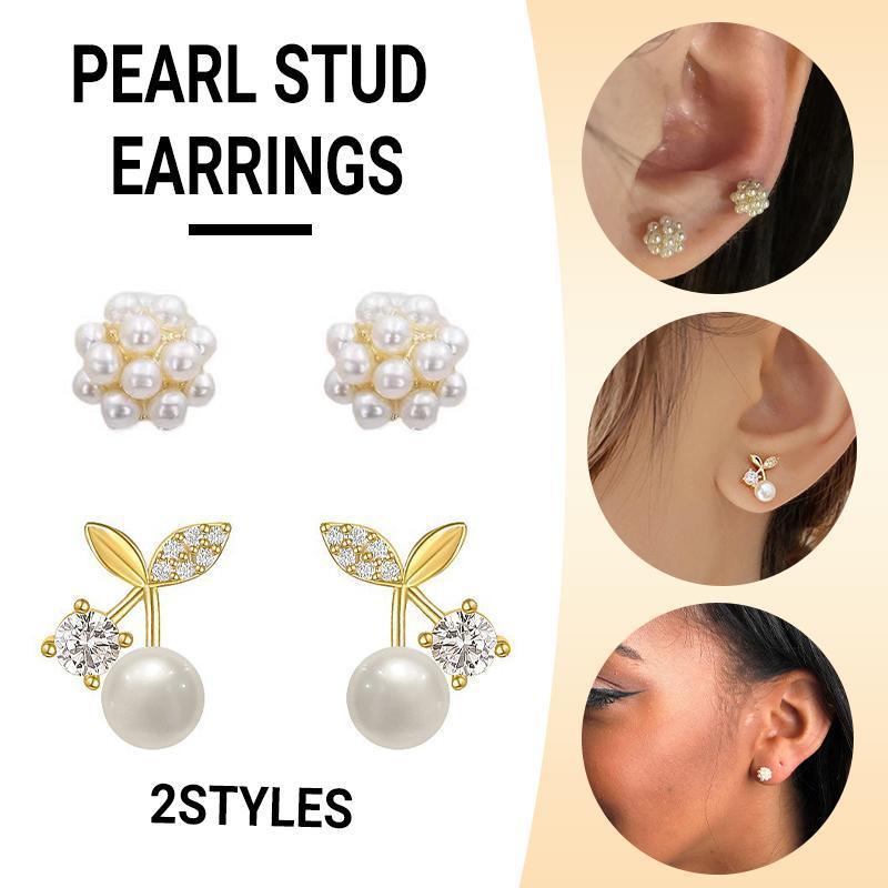 V528-QLX35-C-11993-202509302027-00 Fashion Pearl Wedding Earrings Zircon Cherry Stud Pearl Earrings for Women - Cherry - Image 1