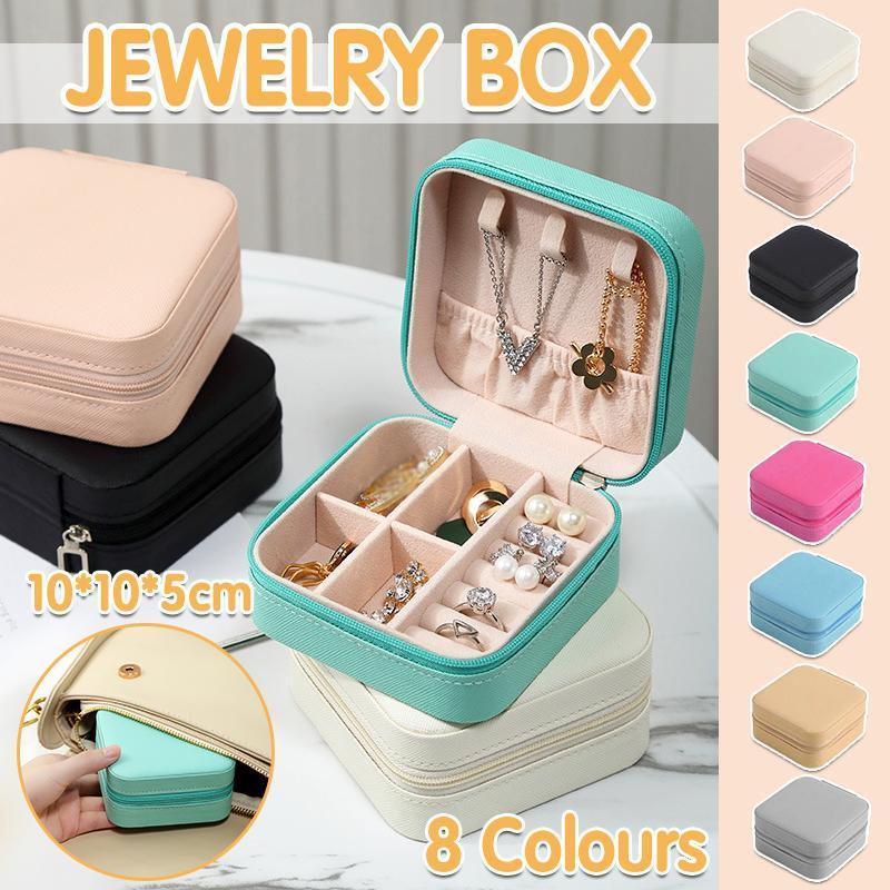 V528-QW-WHITE-286592-202510010818-00 Travel Jewelry Organizer Box Portable Leather Storage Ornaments Ring Earrings - White (10x10x5cm) - Image 1
