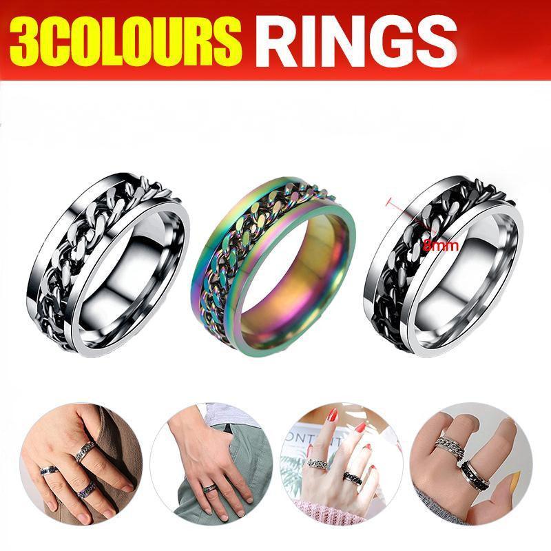 V528-RINGS-BLACK-SIZE12-984352-202509301227-00 Spinner Rings Mens Womens Fidget Rotating Ring Silver Stainless Steel Size 12 - Black - Image 1