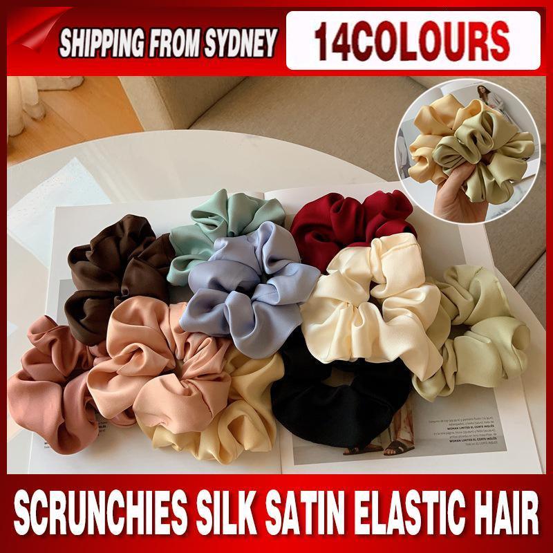 V528-SATINHAIRTIE-YELLOW-709877-202509302109-00 Large Scrunchies Silk Satin Elastic Hair Hair Bands Rope Hair Tie Ponytail Accessory - Yellow - Image 1