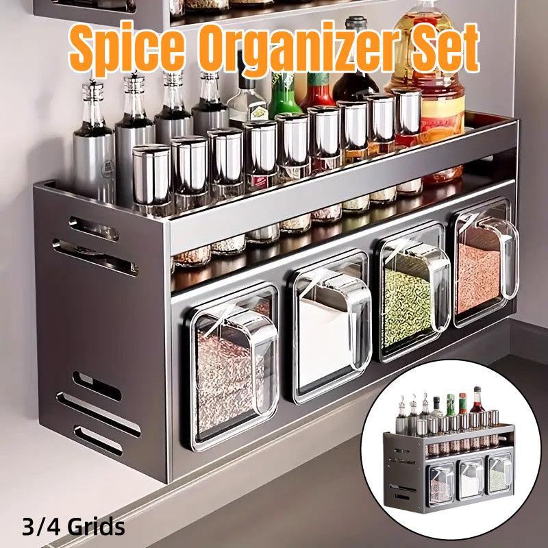 V528-SEASONING-BOX-4-511454-202509291936-00 Wall Mounted Kitchen Spice Box Shelf Multifunctional Organiser for Herbs Spices - 4-Grids - Image 1