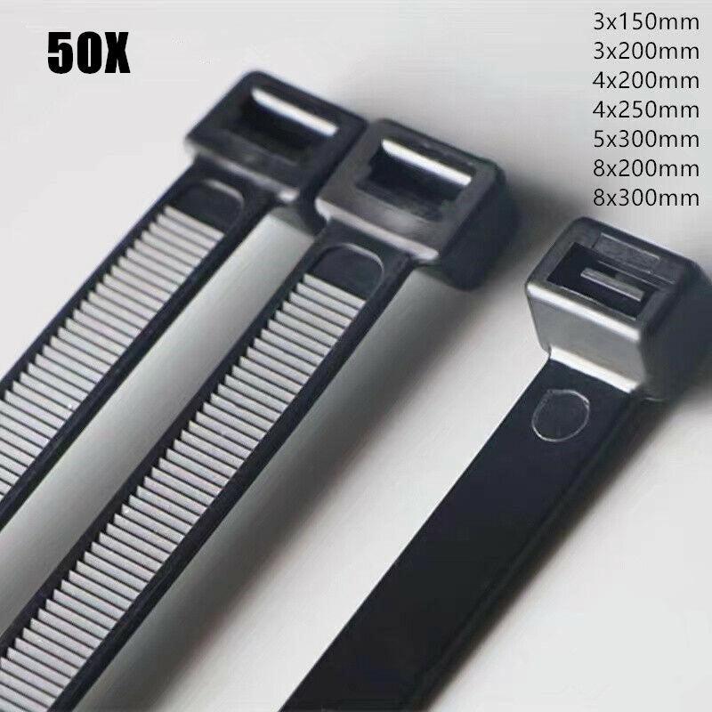 V528-SIZE-7-2-400MM-QTY-5059206-202510010354-00 50X Cable Ties Zip Ties Nylon Uv Stabilised Black Cable Tie - 7.2*400mm - Image 1