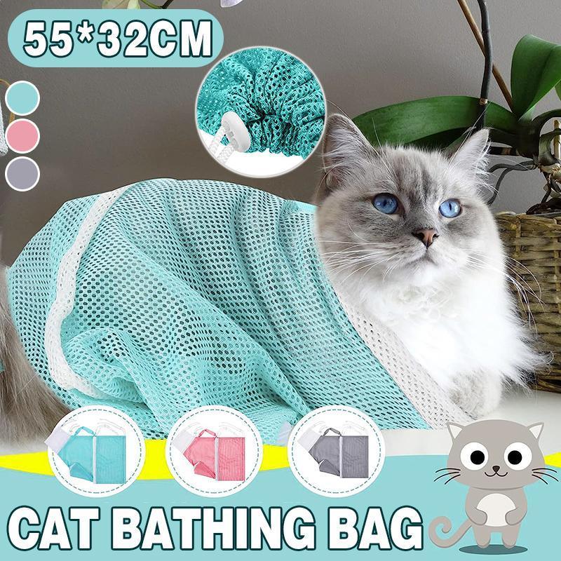 V528-SM00536-GREY-790343-202509190945-00 Cat Supplies Washing Bags for Pet Bathing Nail Trimm Mesh Cat Grooming Bath Bag - Grey - Image 1