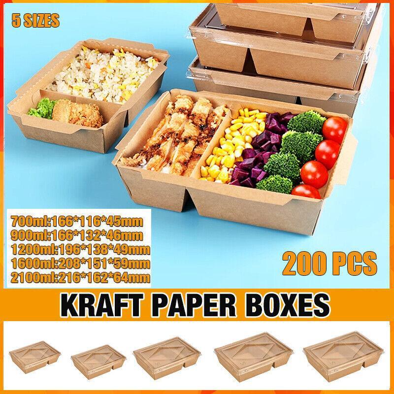 V528-SQ217-ZHCH-900ML-200PCS-404998-202509301518-00 200 x Brown Bento Salad Pasta Rice Kraft Paper Lunch Box Takeaway Food Container - 900ml+PET lid - Image 1