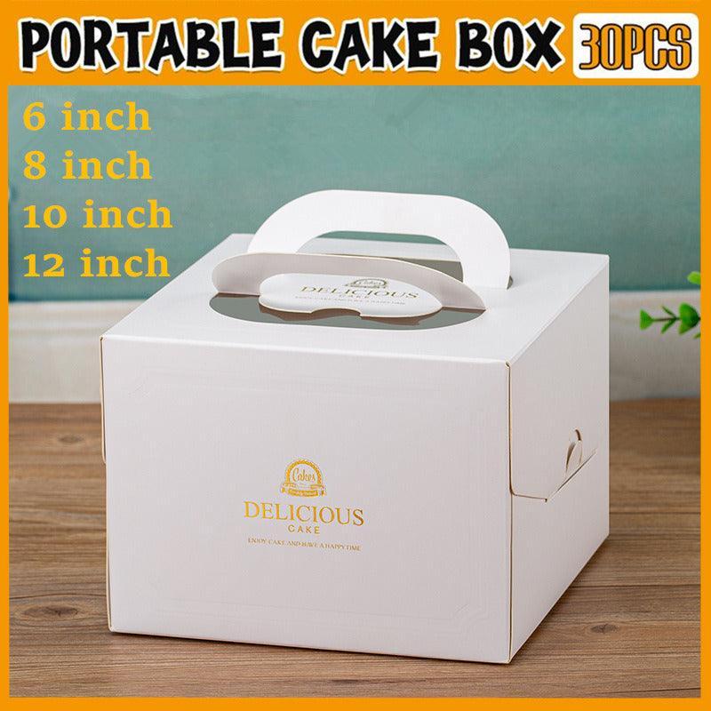 V528-SQ222-DGH-WHITE-8C-30PCS-625545-202510010745-00 30PCS White Portable Cake Boxes Display Window Packing Case Party with Handle Birthday - 8 inch - Image 1