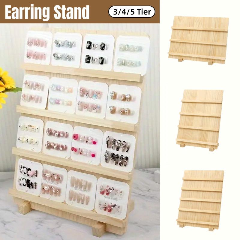 V528-STAND-3-764749-202509301327-00 Wooden Earrings Display Rack Multi Tier Jewelry Stand Organizer Earrings Holder - 3-Tier - Image 1