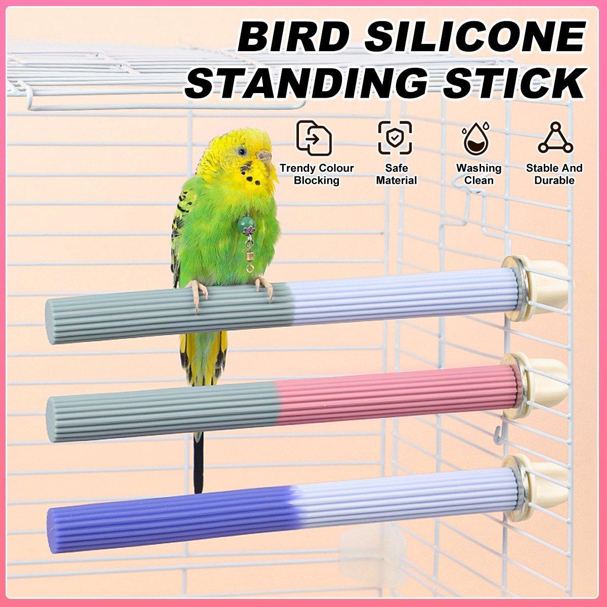 V528-STANDSTICK-WHITE-GREY-145793-202509301745-00 Non-Slip Silicone Parrot Perch Stand Stick Grinding Claw Bird Cage Accessories - White Grey - Image 1