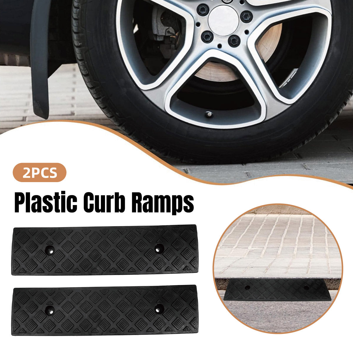 V528-STEPS-2PCS-310991-202509251453-00 Uphill Step Ramp Pad 2PCS Plastic Slope Threshold Ramp Pad For Driveway Support - Image 1