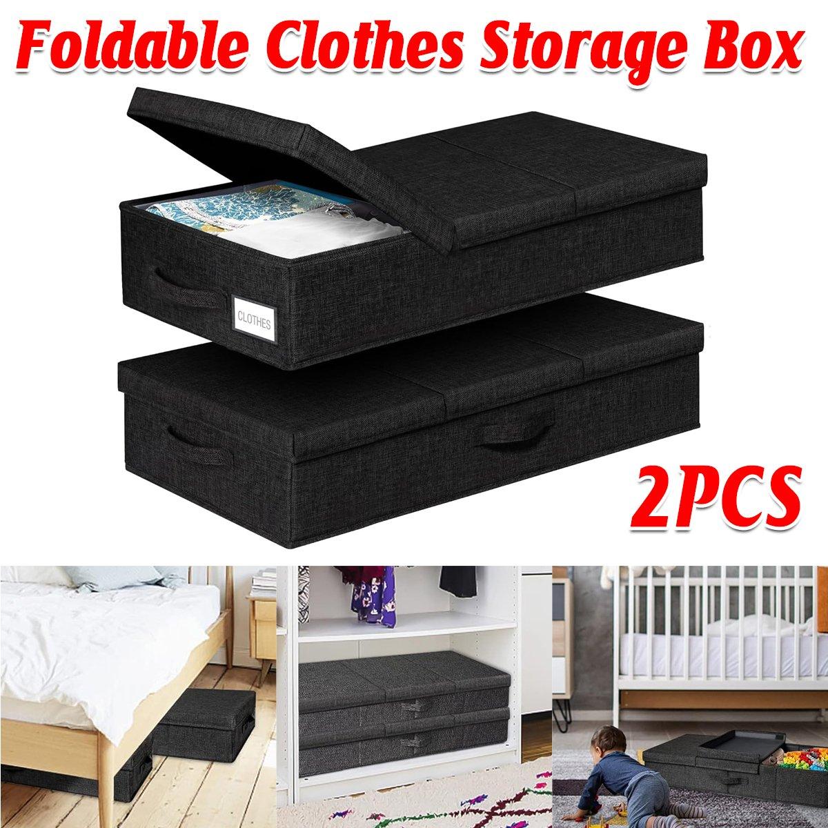 V528-STORAGE-BOX-BLACK-2PCS-793256-202509251411-00 2PCS Black Foldable Storage Box Underbed with Lid Fabric Wardrobe Organizers - Image 1