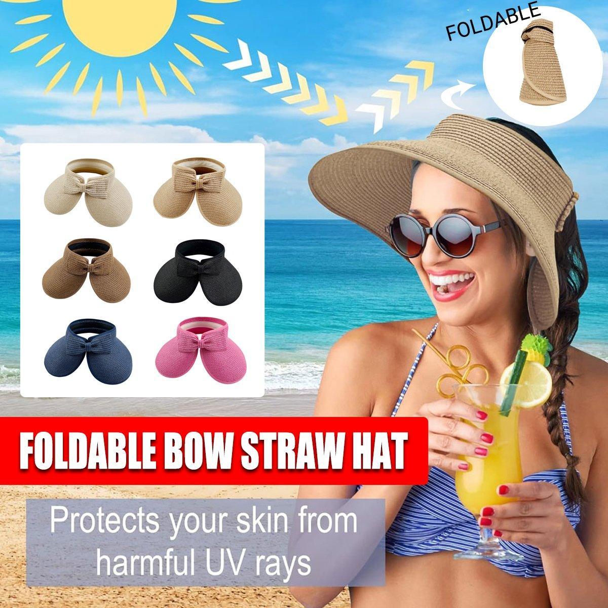 V528-STRAW-HAT-DARK-COFFEE-222448-202510010254-00 Women Roll Up Sun Visor Wide Brim Straw Hat Summer Foldable UV Protection Cap - Dark Brown - Image 1