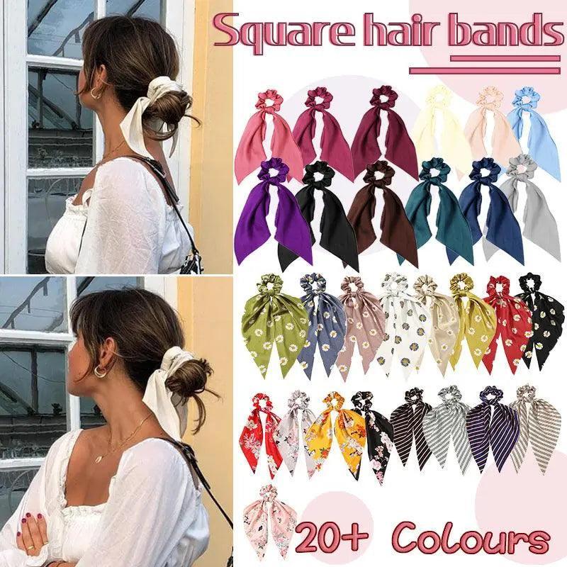 V528-STREAMER-09-46068-202509302209-00 Chiffon Ponytail Scarf Bow Elastic Hair Rope Tie Scrunchies Ribbon Hair Bands - Navy - Image 1