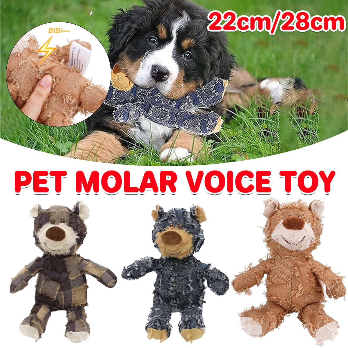 V528-TEETHING-TOY-BEAR-BLUE-22-673431-202509301845-00 Puppy Squeaky Plush Toy Small Dog Chew Soft Bear Pet Companion - Blue-22cm - Image 1