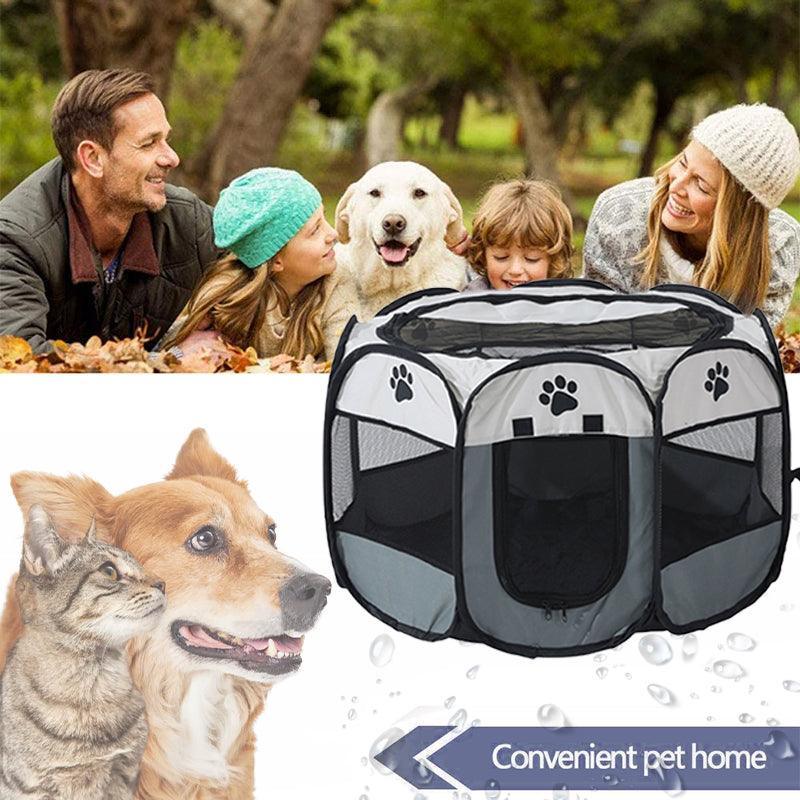 V528-TENT-GREY-L-45897-202509251341-00 8 Panel Pet Tent Playpen Dog Cat Play Pen Bags Kennel Portable Puppy Crate - L (91X91X58CM) - Image 1