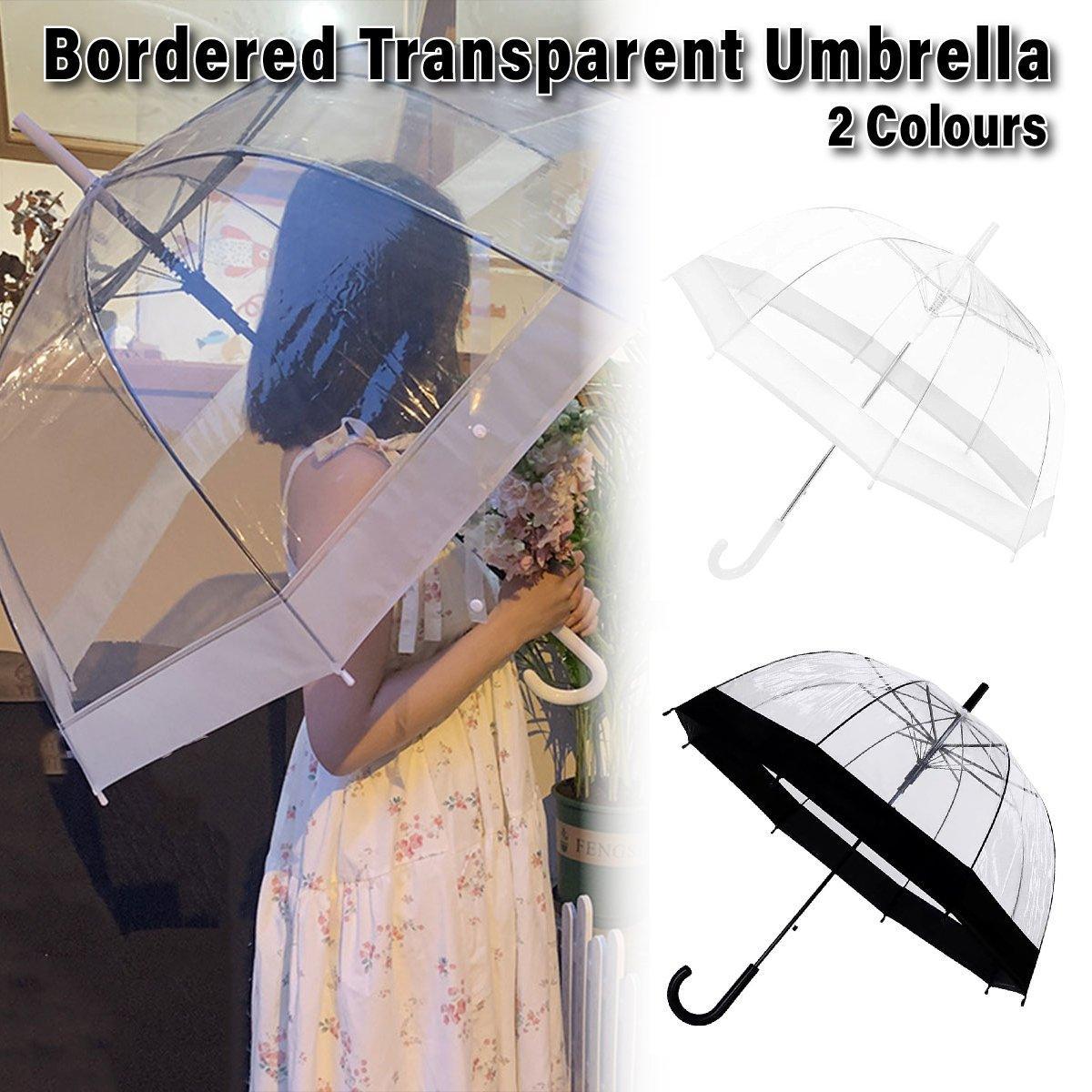 V528-UMBRELLA-WHITE-209346-202510011100-00 Clear Dome Umbrella Wedding Party Transparent Parasol Handle Waterproof Rain - White - Image 1