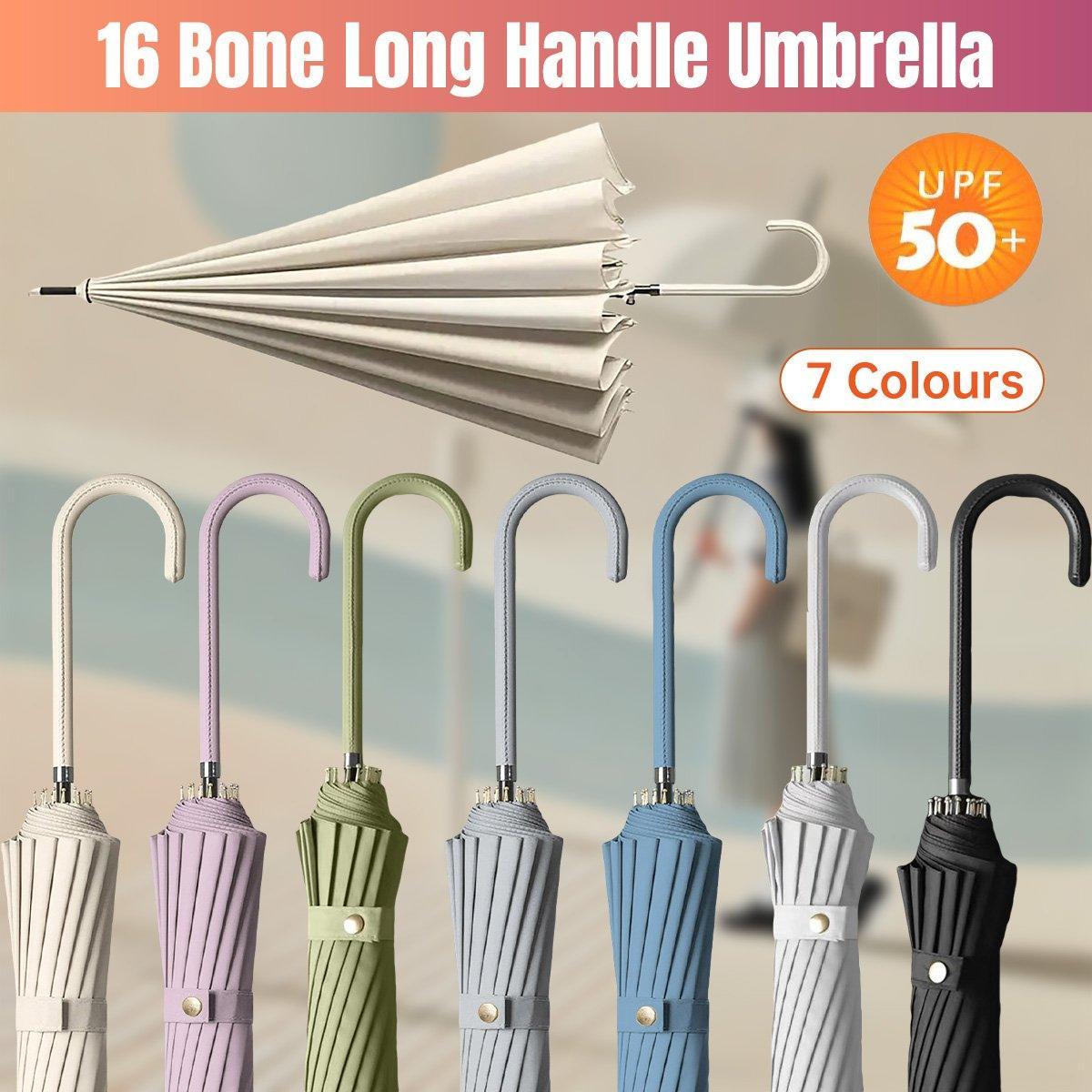 V528-W-UMBRELLA-BEIGE-468467-202509301709-00 Large 16 Bone Automatic Umbrella Unisex Long Handle Dual Use Rain Sun Umbrella - Beige - Image 1
