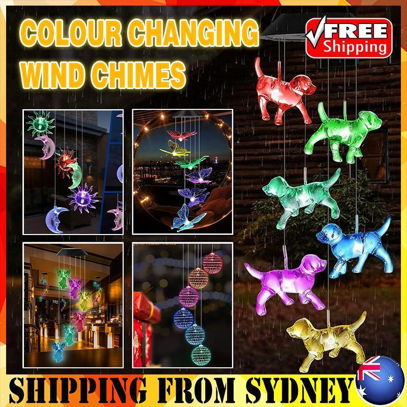 V528-WINDCHIMESLIGHT-DOGS-842585-202510011118-00 Colour Changing Wind Chimes LED Light Hanging Decor Outdoor Solar Powered Garden - Dogs - Image 1