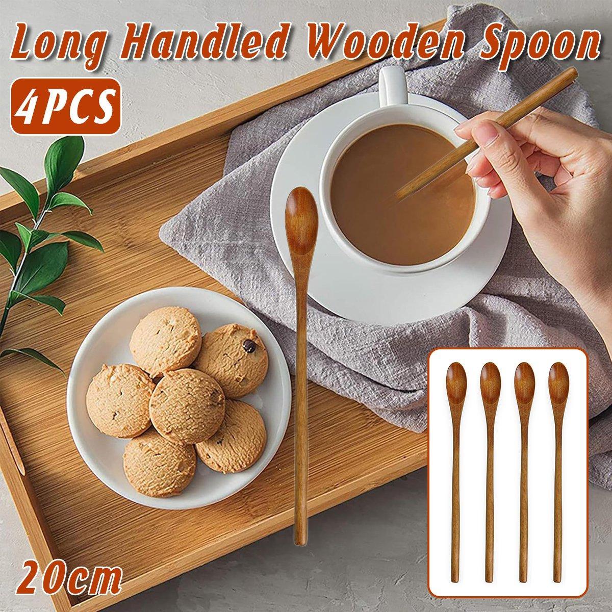 V528-WOODEN-SPOON-4PCS-702485-202509251510-00 4PCS 20CM Japanese Wooden Long Handle Stirring Spoon Small Honey Spoon Tableware - Image 1