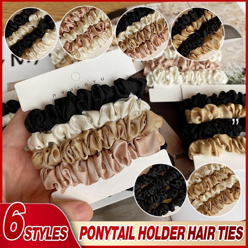 V528-XY00055-D-987631-202509301536-00 4Pcs/Set Silk Satin Small Scrunchies Ponytail Hair Ties Hair Rope Rubber Bands - D - Image 1