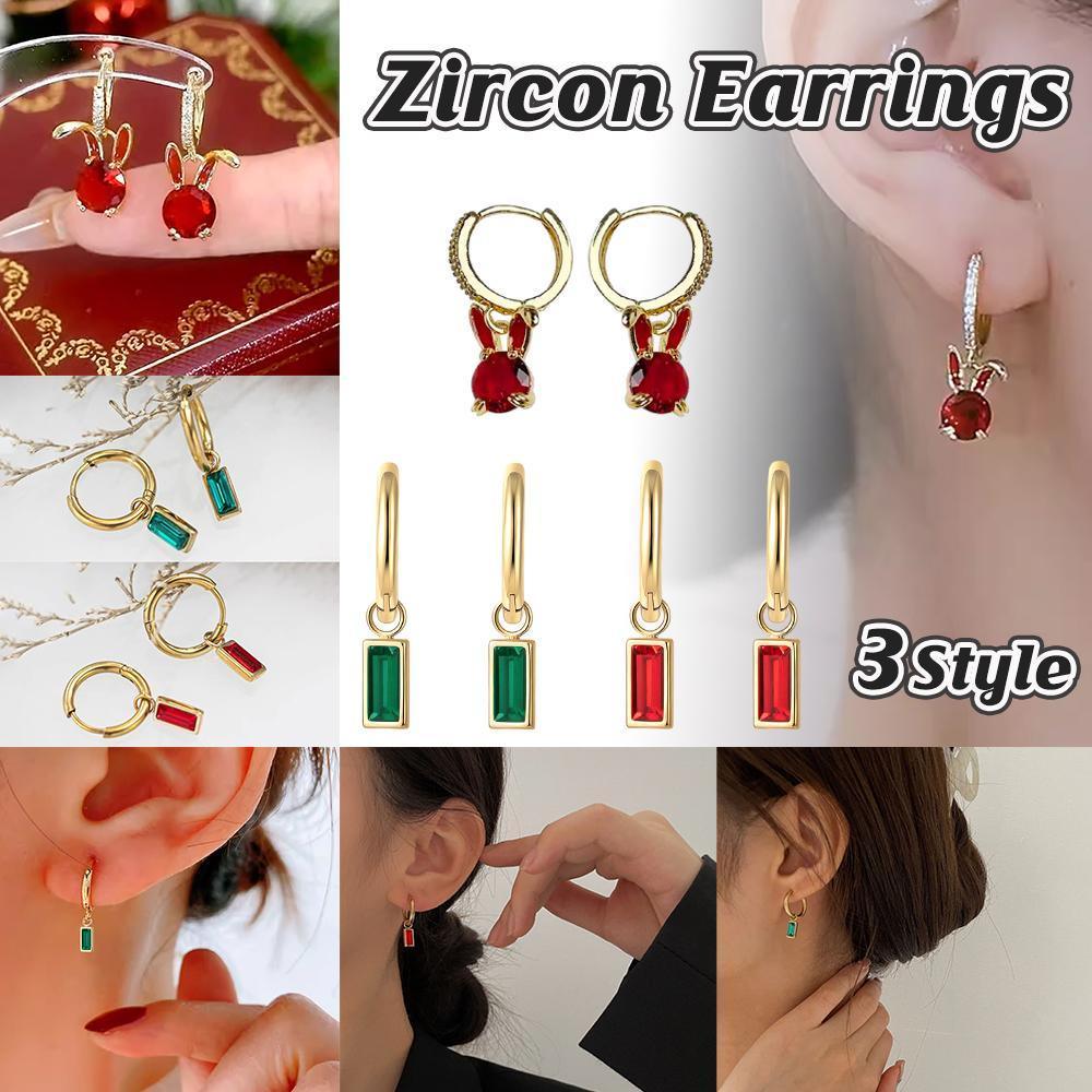 V528-XY00568-SE21062906GN-607830-202510010618-00 Fashion Gold Zircon Earrings Stud Drop Dangle Wedding Best Gift For Women - Square-Green - Image 1