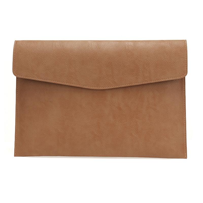 V562-1022204240DBT-202508272226-00 14 Inch Litchi Pattern Laptop Sleeve - Light Brown Pu Leather - Image 1