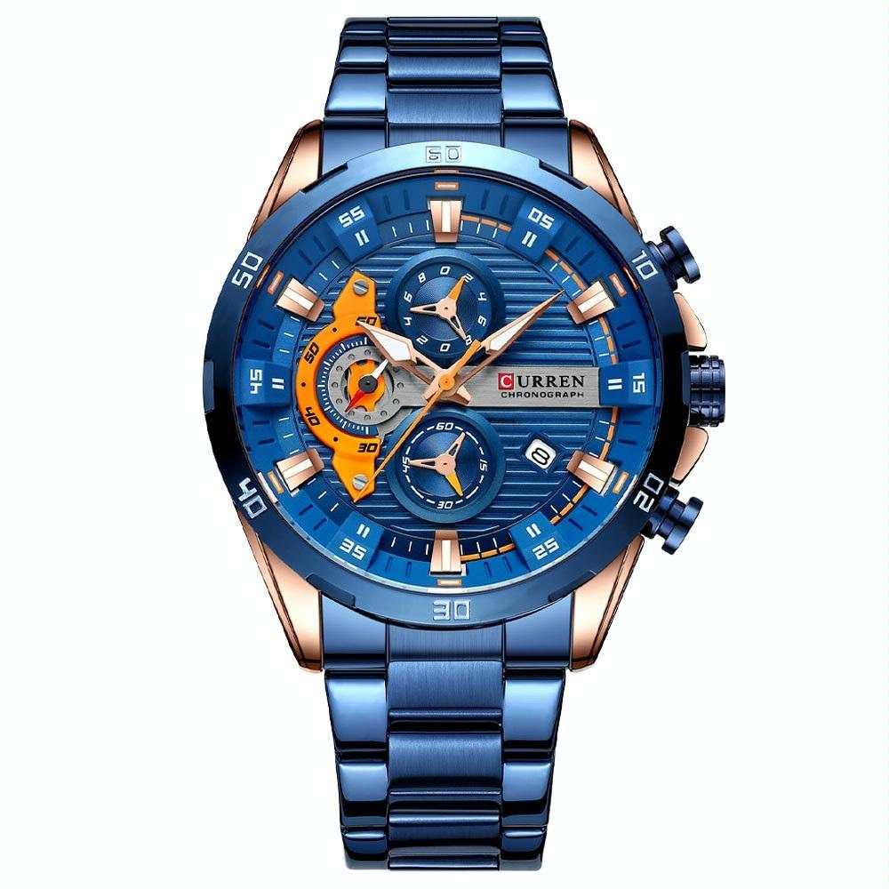 V562-1042934060DBT-202508290746-00 Six-hand Business Quartz Watch with Steel Strap - Calendar - Rose Shell Blue - Image 1