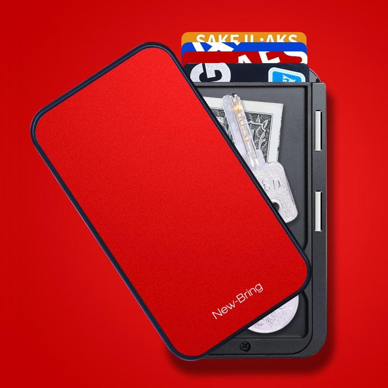 V562-1064477850DBT-202508280036-00 Rfid Anti Theft Metal Card Holder Automatic Shift Waterproof Wallet Red - Image 1