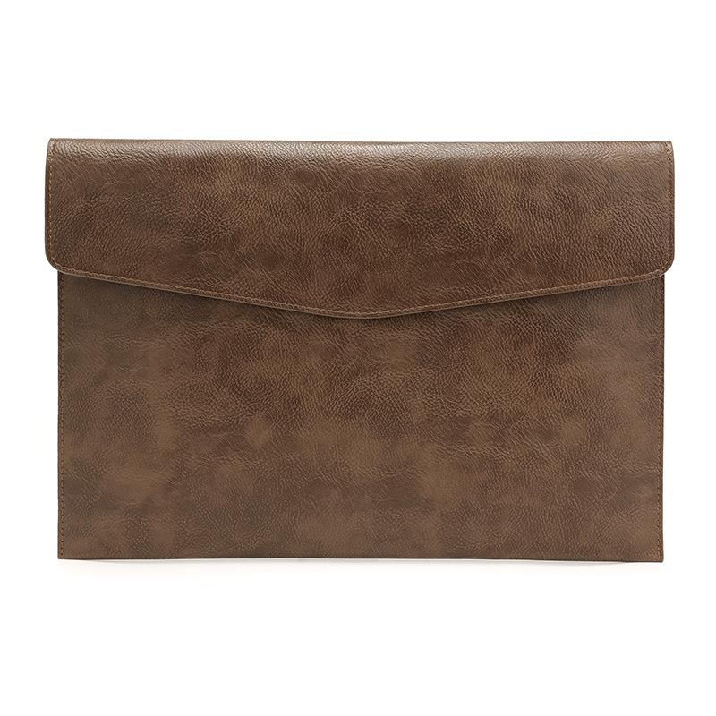 V562-2022204240DBT-202508272212-00 14 Inch Litchi Pattern Leather Laptop Sleeve - Dark Brown - Image 1