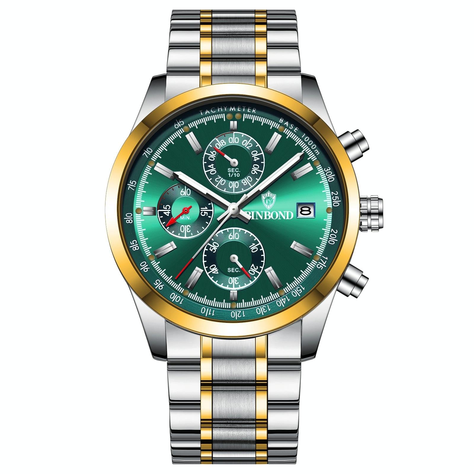 V562-2185354060DBT-202508290840-00 Waterproof Luminous Quartz Watch - Multifunctional 30m - Inter-Gold-Green - Image 1