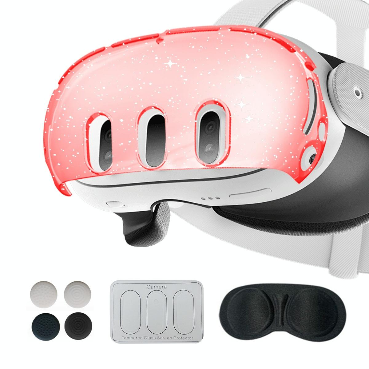 V562-3011354060DBT-202508290116-00 Glitter Protective Shell for Meta Quest 3 - 7 in 1 - 7 In 1 Glitter Transparent Red - Image 1