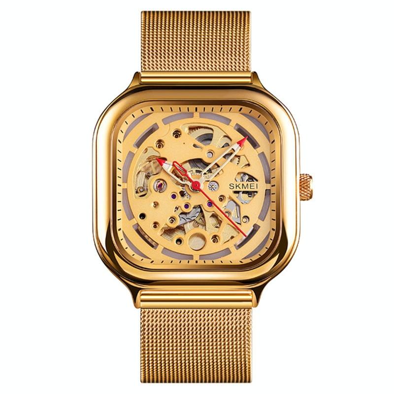 V562-3075216240DBT-202508271435-00 Men Automatic Tourbillon Watch with Hollow Square Mesh - Gold - Image 1