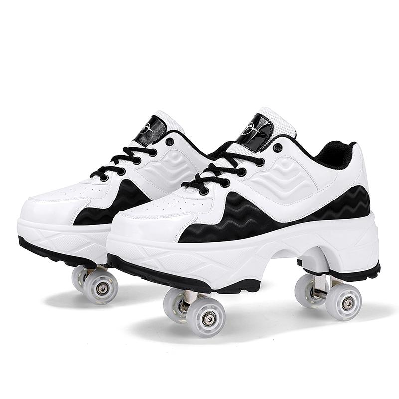 V562-A1002194060DBT-202508281526-00 Retractable Dual-purpose Roller Skates - Size 33 Deformable Four-wheel - Df09 White - 33 - Image 1