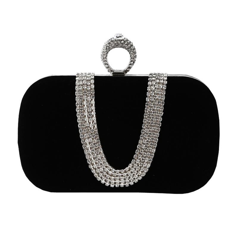 V562-A1007184060DBT-202508280854-00 Embellished u Shape Evening Clutch for Ladies - Banquet Ready - Black - Image 1
