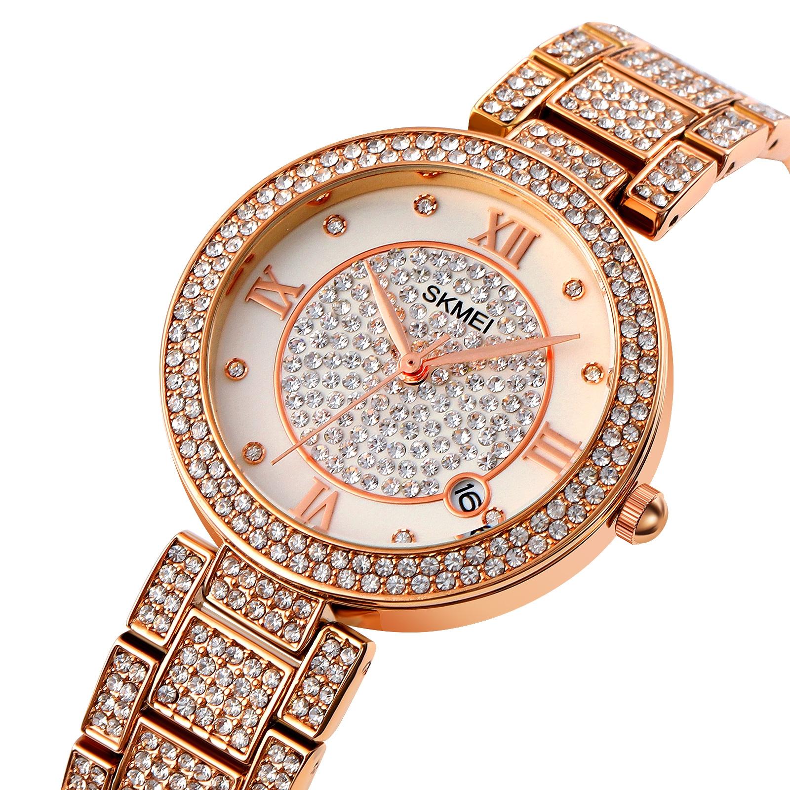 V562-A101068100ADE-202508280611-00 Women Quartz Watch with Diamond Roman Numerals and Round Dial - Rose Gold - Image 1