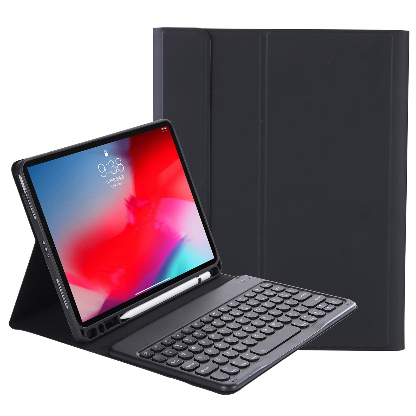 V562-A102494100ADE-202508290303-00 Detachable Bluetooth Keyboard Leather Case For Ipad Air 4 / 5 - Candy Colour Skin Texture - 10.9 Inch - Black - Image 1
