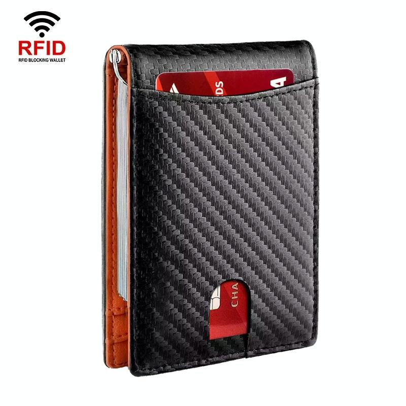 V562-A1027593060DBT-202508281016-00 Rfid-protected Leather Wallet - Carbon Fiber Orange Inside - Image 1