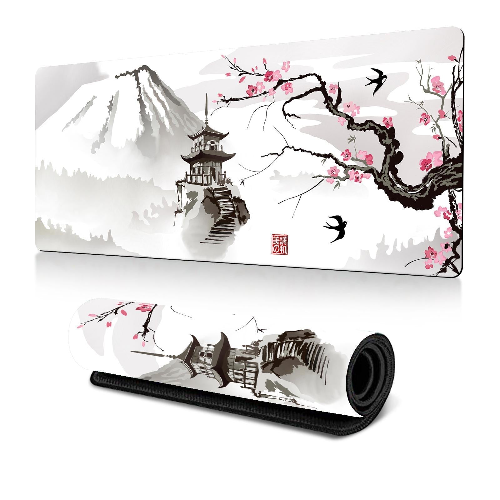 V562-A1037265060DBT-202508291620-00 Cherry Blossom Ink Painting Mouse Pad Non Slip - Pattern 1 - 300X600X2Mm - Image 1