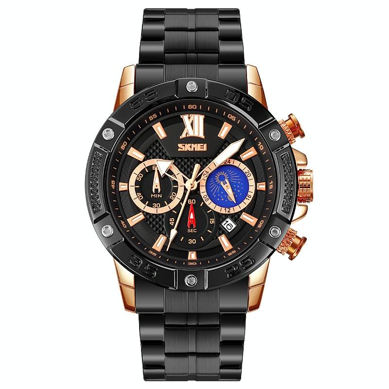 V562-A106639100ADE-202508281226-00 Stainless Steel Men Moonphase Quartz Watch with Strap - Gold Black - Image 1
