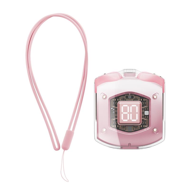 V562-A108445600ADE-202508281240-00 Transparent Bubble Tws Wireless Earphones with Lanyard - Pink - Image 1