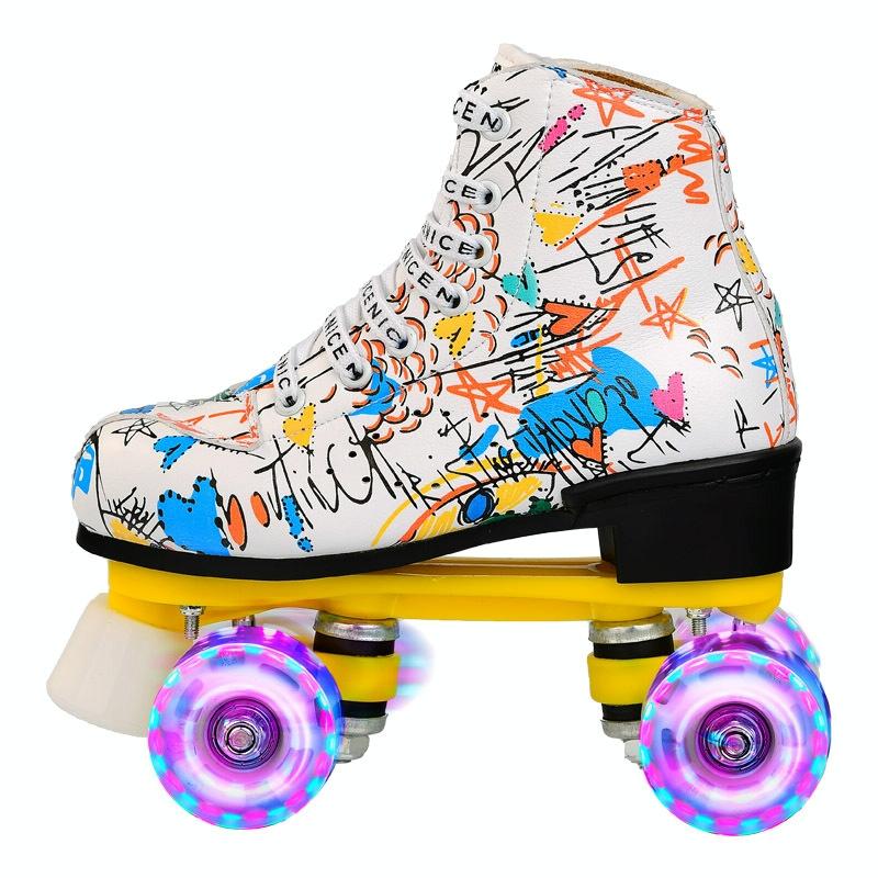 V562-A1127795650DBT-202508281636-00 Adult Graffiti Double Row Roller Skates - Size 44 - Flash Wheel White - Image 1
