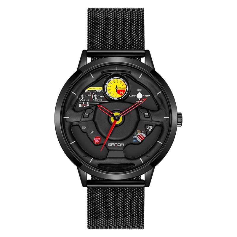 V562-A300361300ADE-202508290815-00 Waterproof Quartz Watch with Hollow Dial - 1085 Steering Wheel Design - Black - Image 1