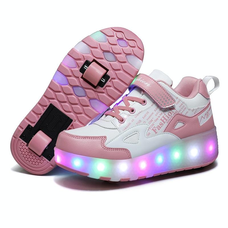 V562-A5009322550DBT-202508281746-00 Rechargeable Light Skating Shoes for Kids - Size 31 Two-wheeled - Pink - Image 1