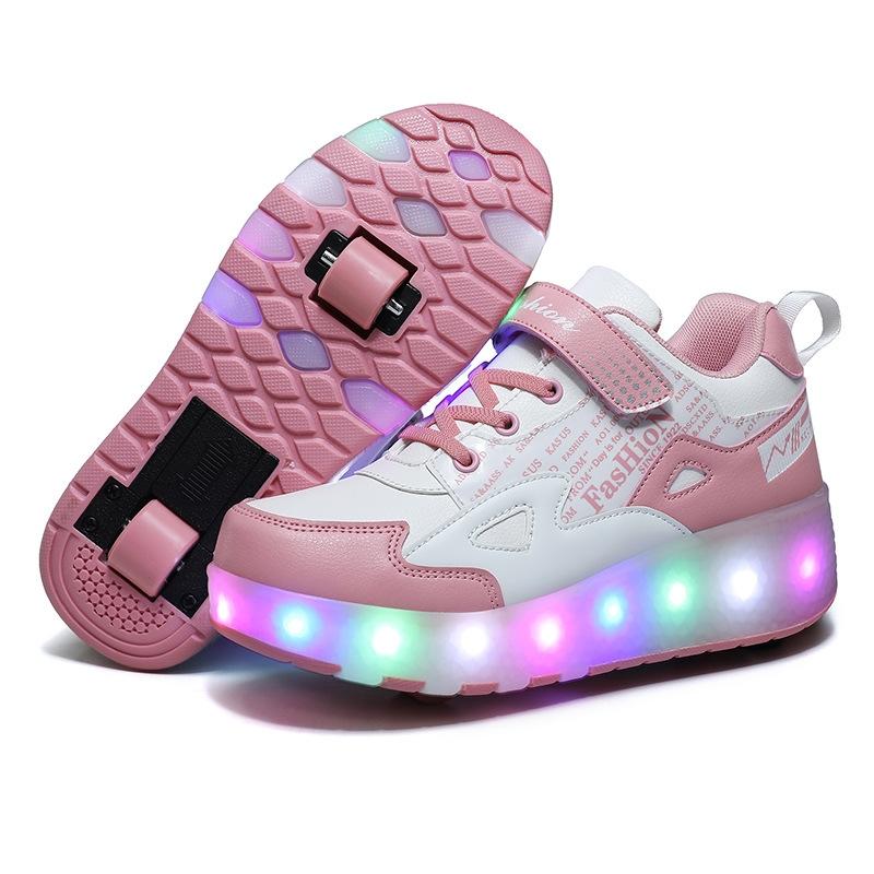V562-A6009322550DBT-202508282031-00 Rechargeable Light Skating Shoes for Kids - Size 32 Two-wheeled - Pink - Image 1