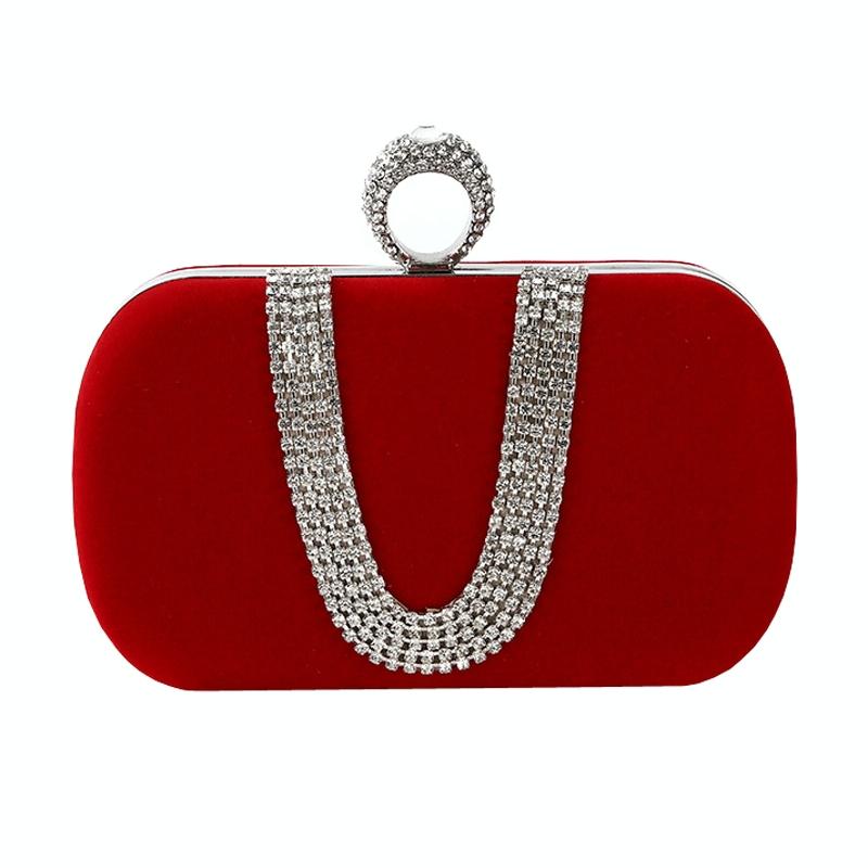 V562-B1007184060DBT-202508280854-00 Embellished u Shape Evening Clutch for Ladies - Banquet Ready - Red - Image 1