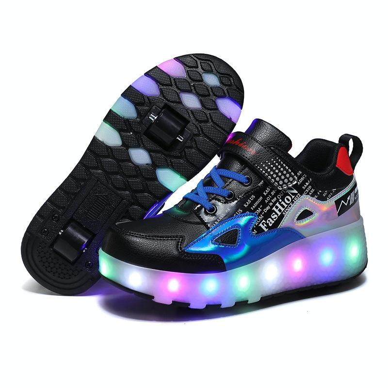 V562-B1009322550DBT-202508281946-00 27 Rechargeable Light Skating Shoes for Kids with Two Wheels - Blue - Image 1
