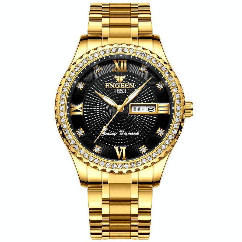 V562-B1028203020DBT-202508271425-00 Men Luminous Quartz Watch - Gold with Black Surface - Image 1