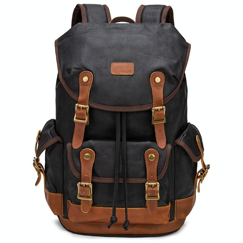 V562-B1038784060DBT-202508281455-00 Travel-ready Retro Canvas Backpack - Spacious Design - Black - Image 1