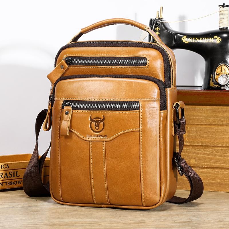 V562-B1058015060DBT-202508291141-00 Large Capacity Retro Cowhide Crossbody Bag - Yellow - Image 1