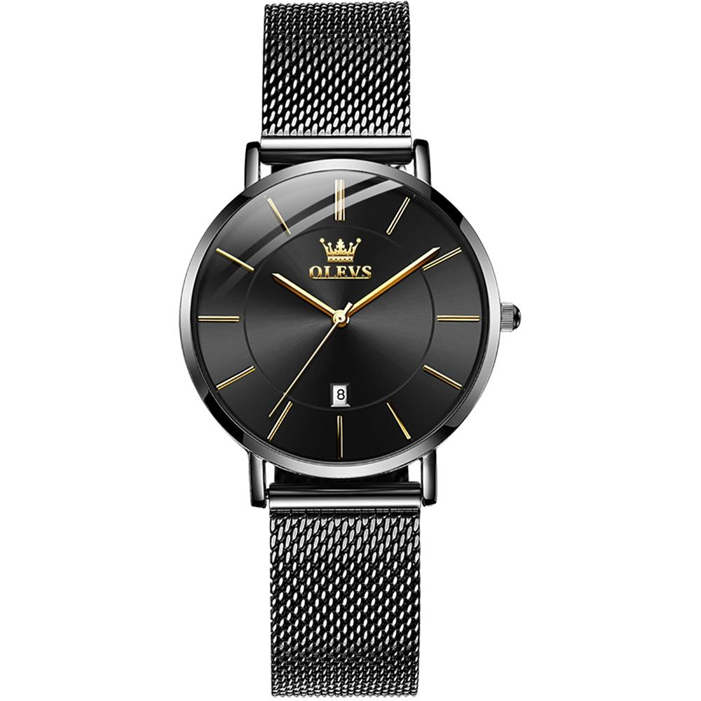 V562-B107177400ADE-202508281145-00 Waterproof Women Quartz Watch with Steel Strap - Black - Image 1