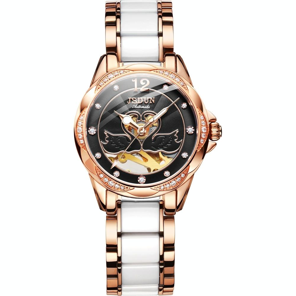 V562-B10927200ADE-202508281655-00 Stylish Waterproof Ceramic Mechanical Watch for Women with Diamond Accents - Black - Image 1