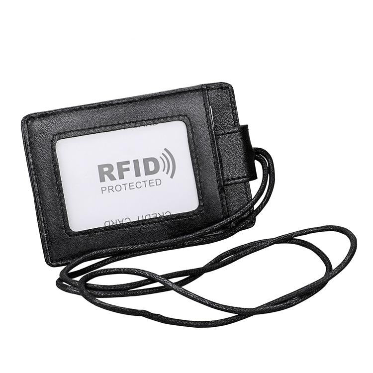 V562-B1165BCC-202508290030-00 Leather Rfid Card Holder Lanyard - Compact & Secure - Black - Image 1